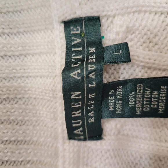 White Cable Knit Zip-Up Sweater with Green and Blue Stripes - Picture 4 of 4